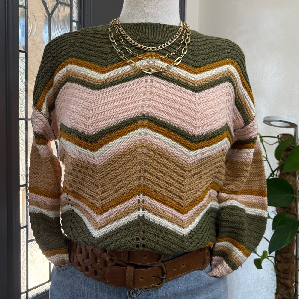 Made With Love by FCT Multicolored Chevron Print Long Sleeve Crew Neck Sweater